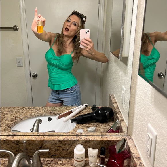 Anthropologie Vintage Green Tankini Top Swimsuit Size S 4 6 Ruched Boho Beachy - Picture 7 of 9